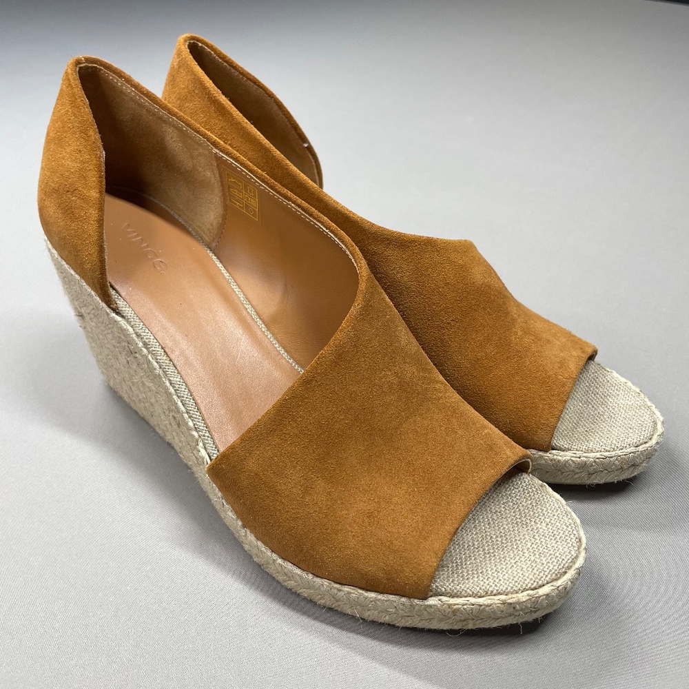 NEW Vince Wedge Heels Womens 10 brown suede leather jute Sonora designer